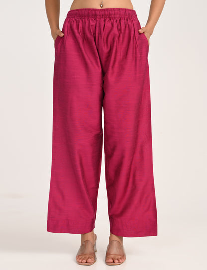 Rashmika - Rani Pink Silk Parallel Pant