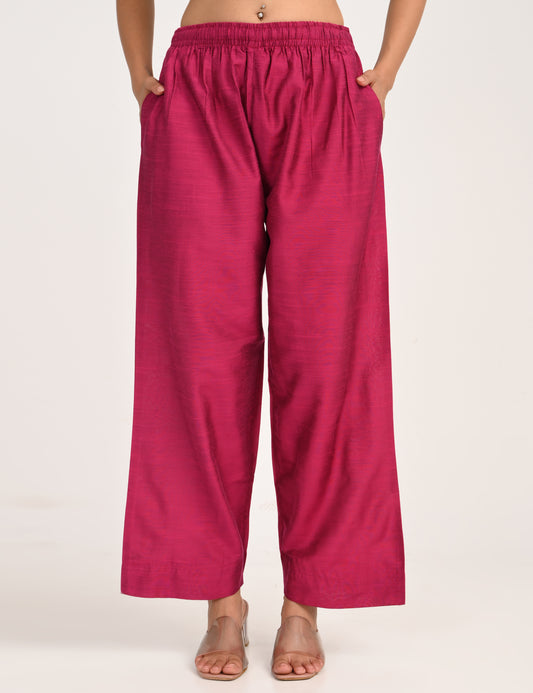 Rashmika - Rani Pink Silk Parallel Pant
