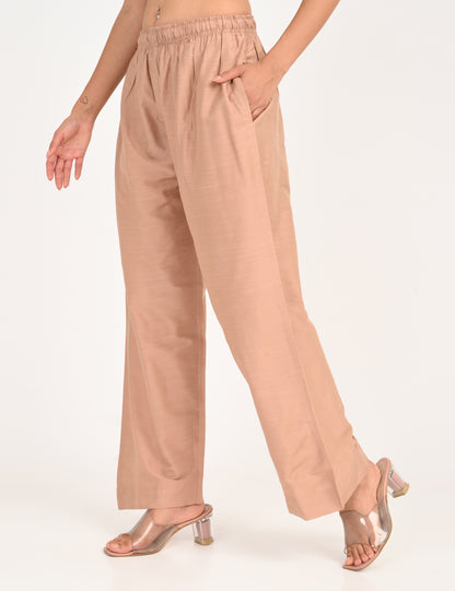 Rashmika - Pastel Peach Silk Parallel Pant