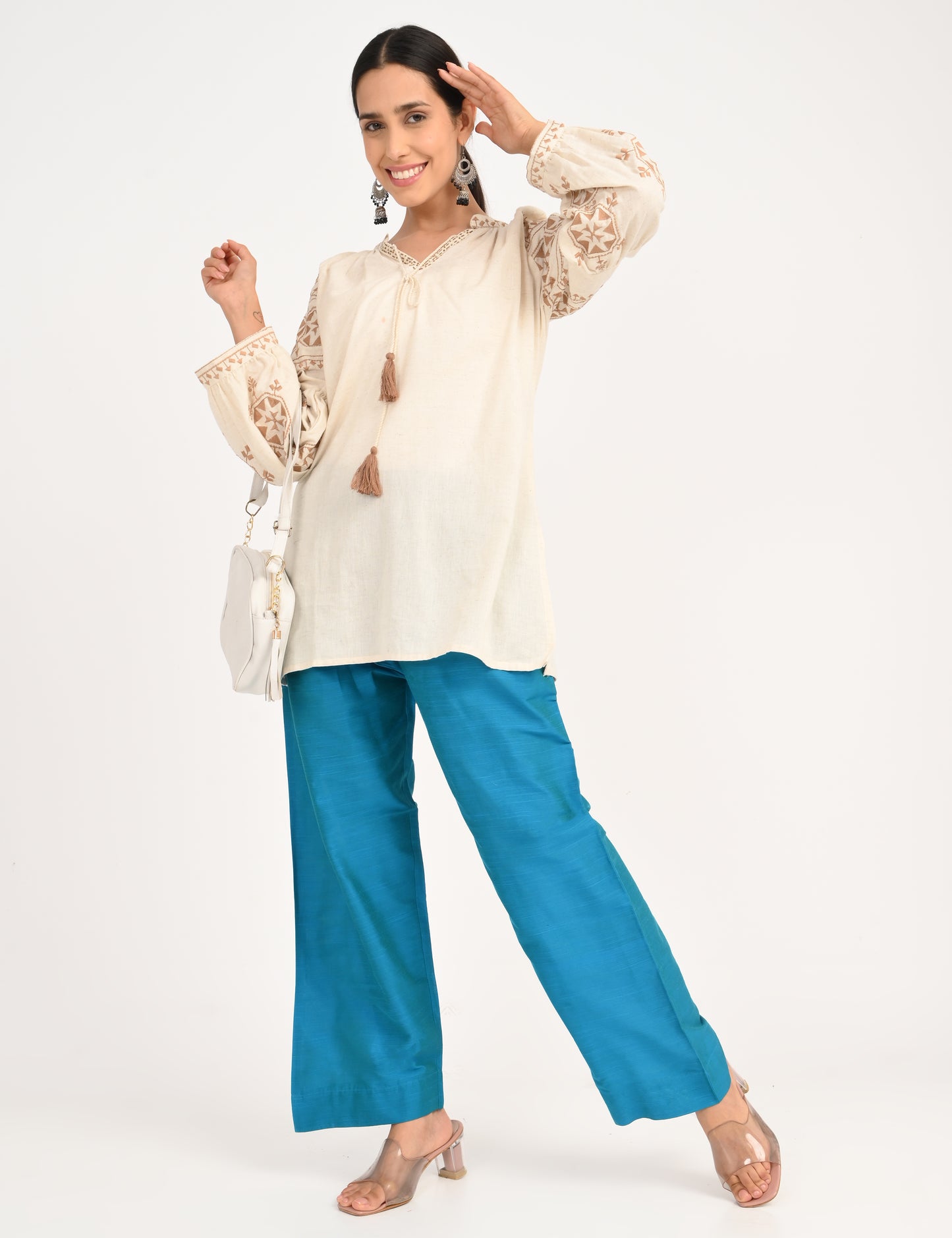 Rashmika - Aqua Blue Silk Parallel Pant