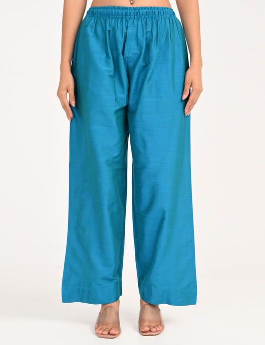 Rashmika - Aqua Blue Silk Parallel Pant