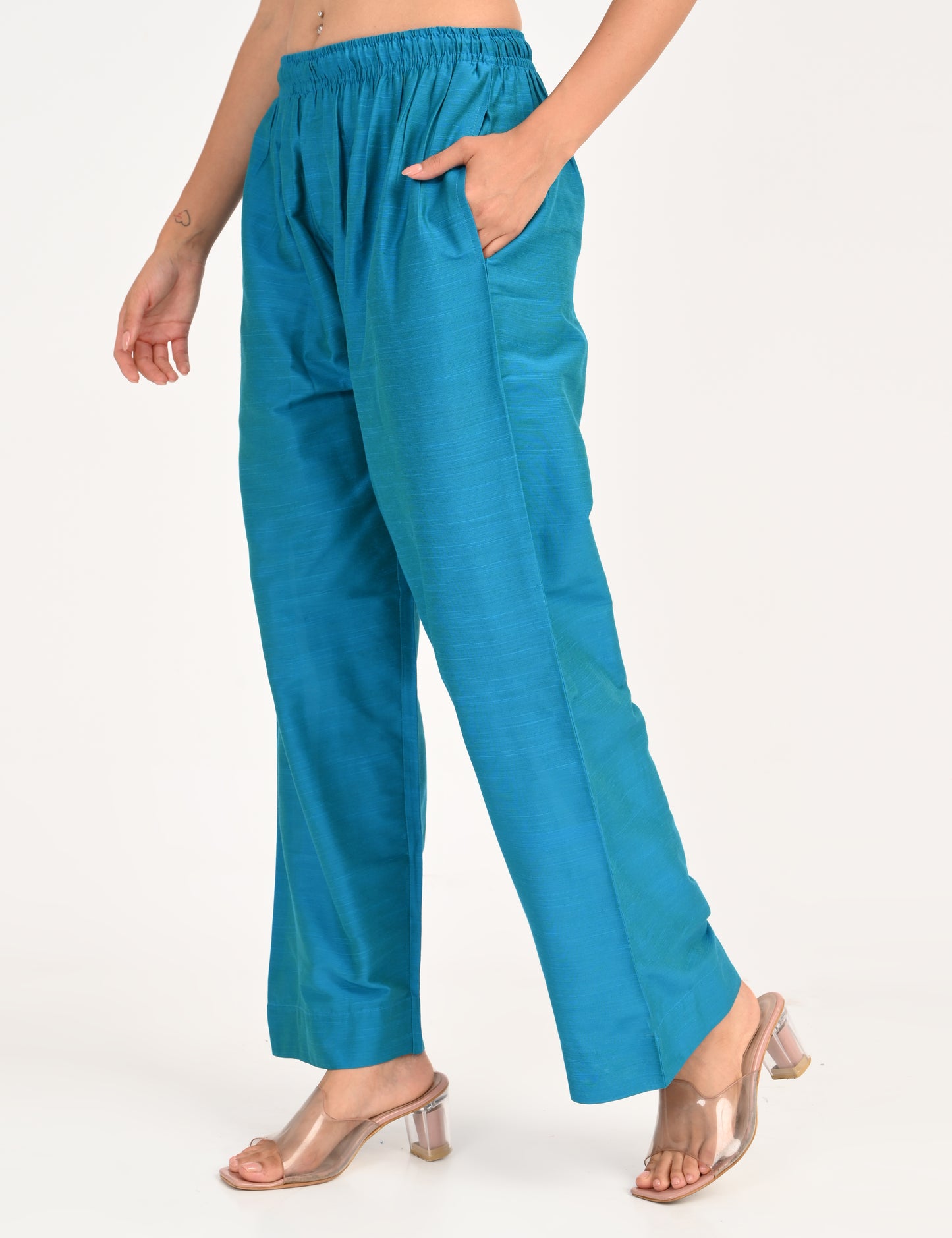 Rashmika - Aqua Blue Silk Parallel Pant