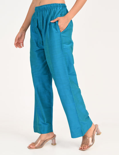 Rashmika - Aqua Blue Silk Parallel Pant
