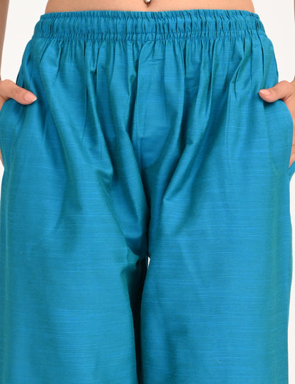 Rashmika - Aqua Blue Silk Parallel Pant