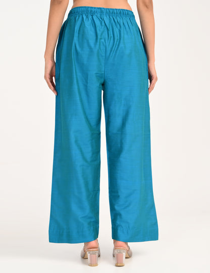 Rashmika - Aqua Blue Silk Parallel Pant