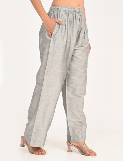 Rashmika - Silver Silk Parallel Pant