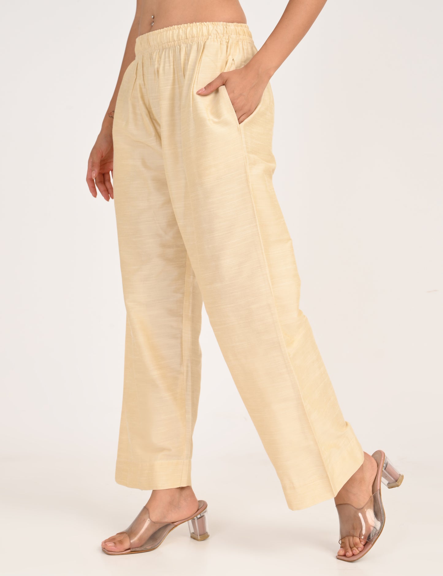 Rashmika - Half white Silk Parallel Pant