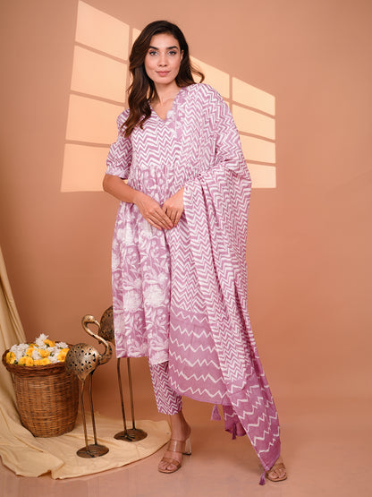 Pritika - Floral Cotton Maternity Set - Lavender