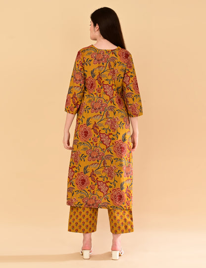 Aaradhya Mustard Floral Premium Cotton Coord Set