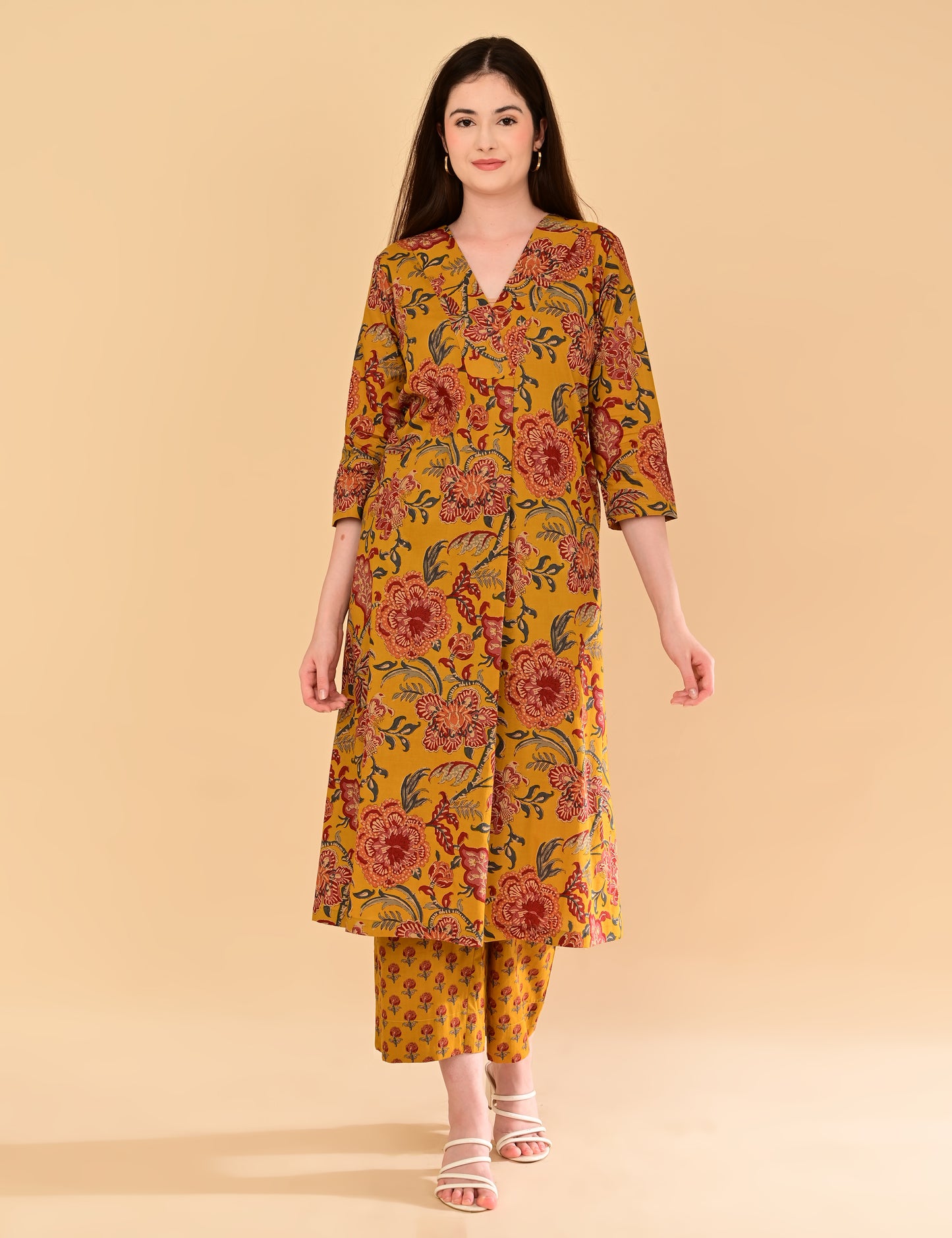 Aaradhya Mustard Floral Premium Cotton Coord Set
