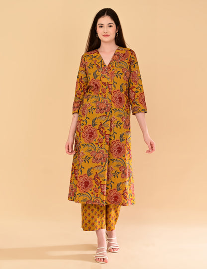 Aaradhya Mustard Floral Premium Cotton Coord Set