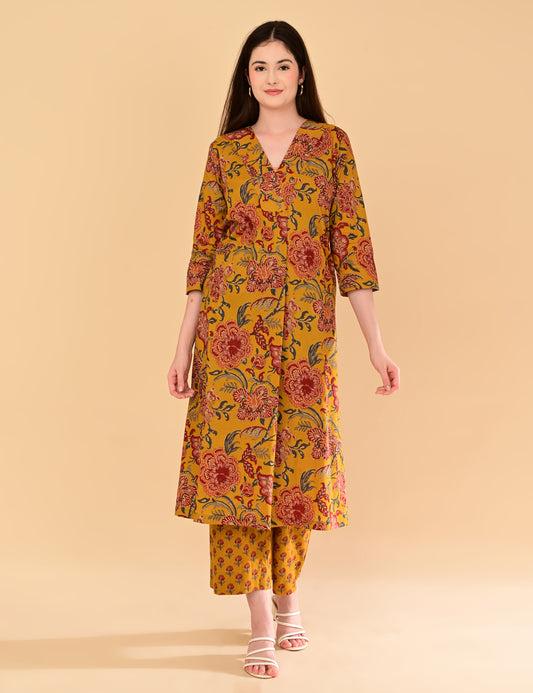 Aaradhya Mustard Floral Premium Cotton Coord Set