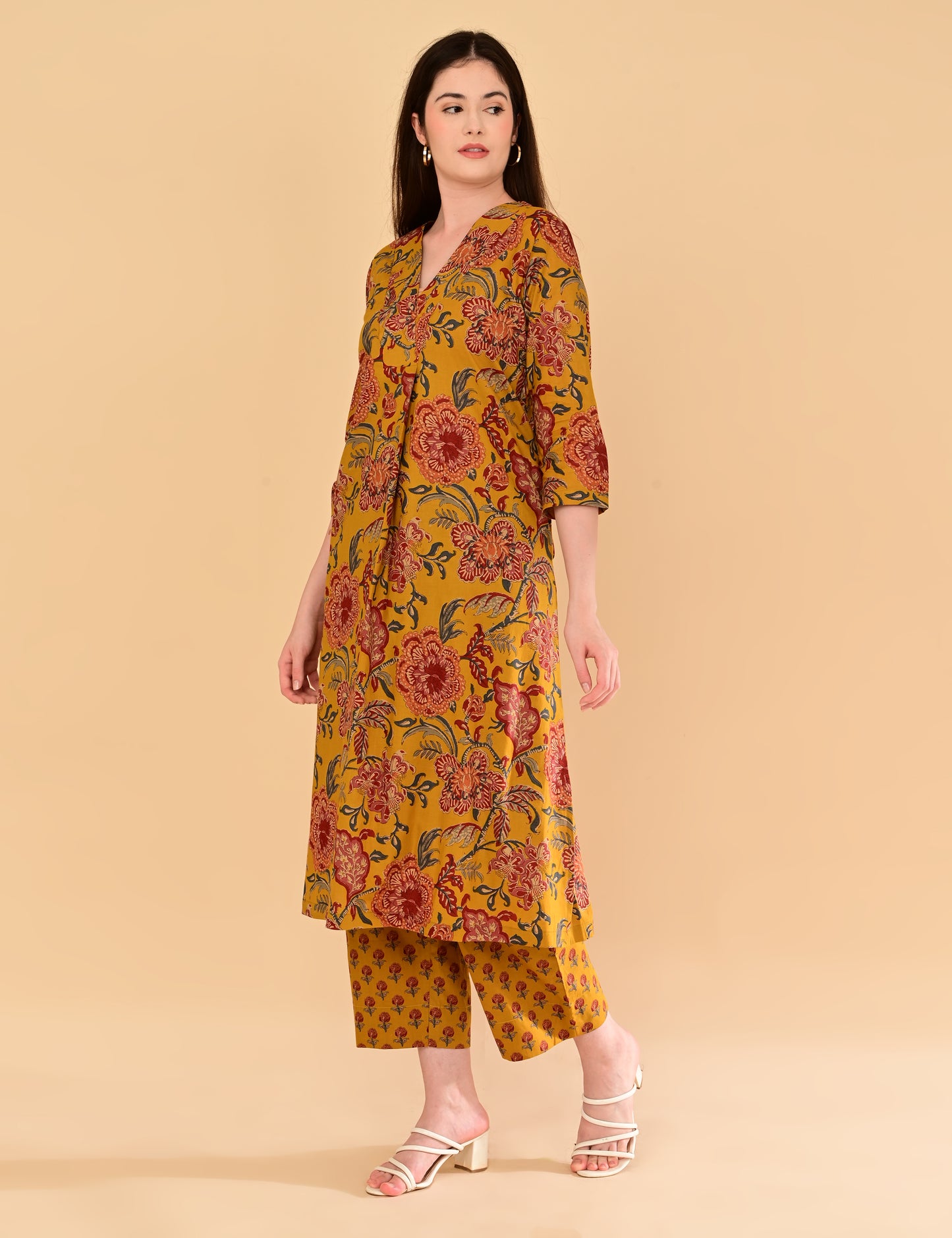 Aaradhya Mustard Floral Premium Cotton Coord Set