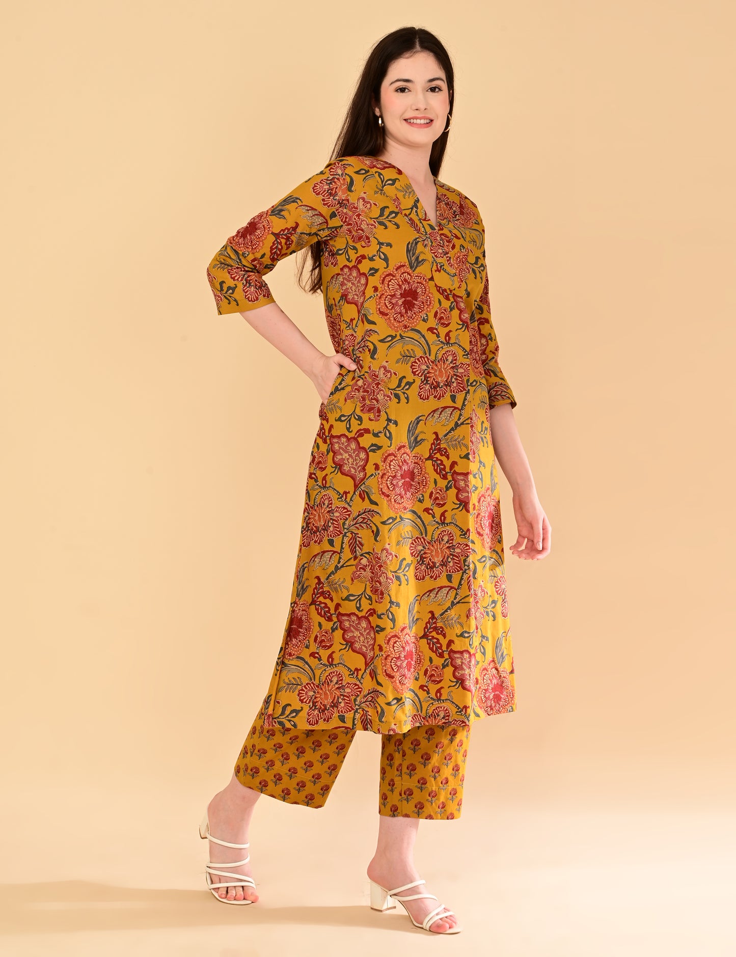 Aaradhya Mustard Floral Premium Cotton Coord Set