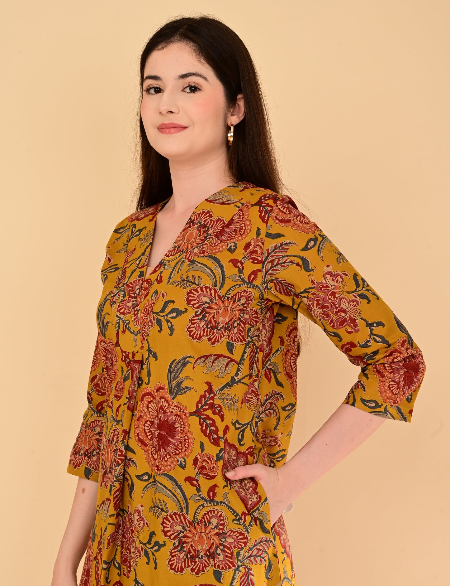Aaradhya Mustard Floral Premium Cotton Coord Set
