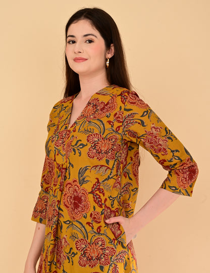 Aaradhya Mustard Floral Premium Cotton Coord Set