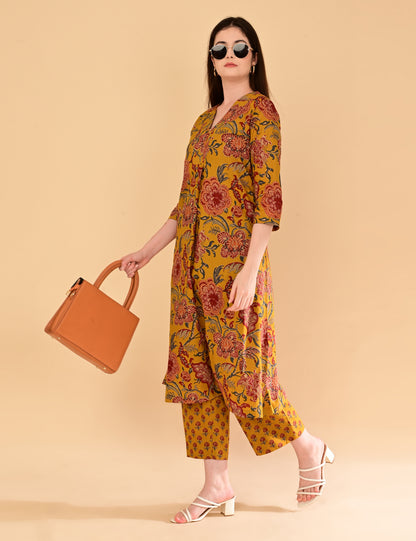 Aaradhya Mustard Floral Premium Cotton Coord Set