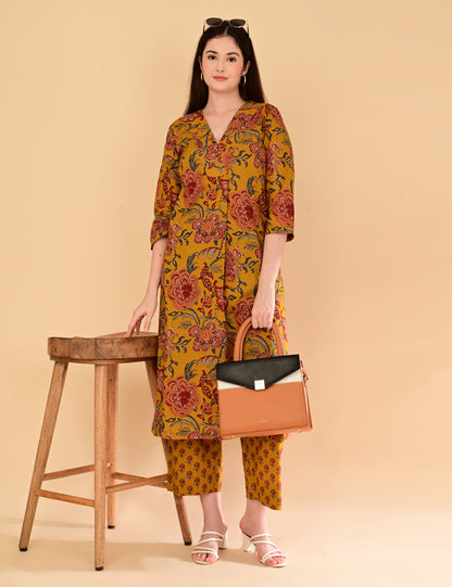 Aaradhya Mustard Floral Premium Cotton Coord Set