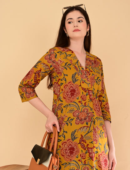 Aaradhya Mustard Floral Premium Cotton Coord Set