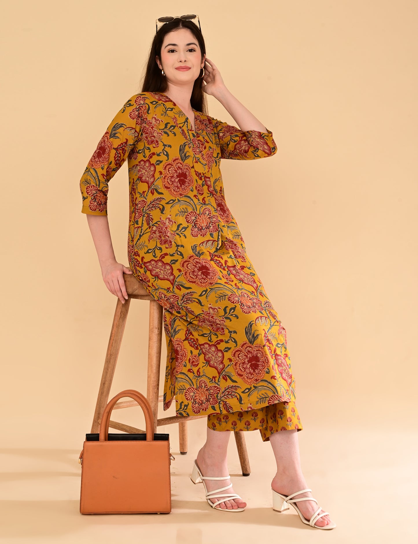 Aaradhya Mustard Floral Premium Cotton Coord Set