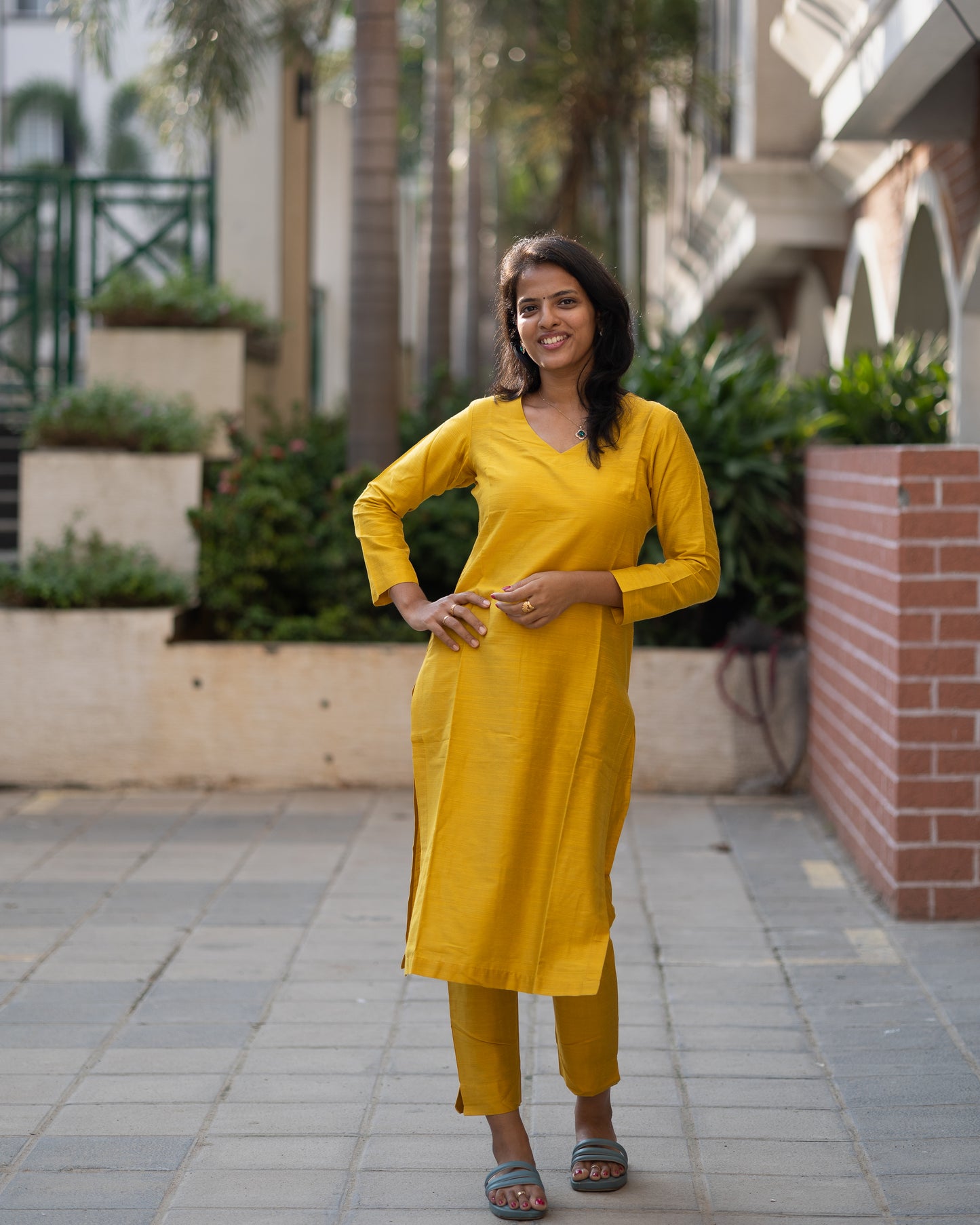 Srinidhi - Silk Cotton Kurta Set - Mustard