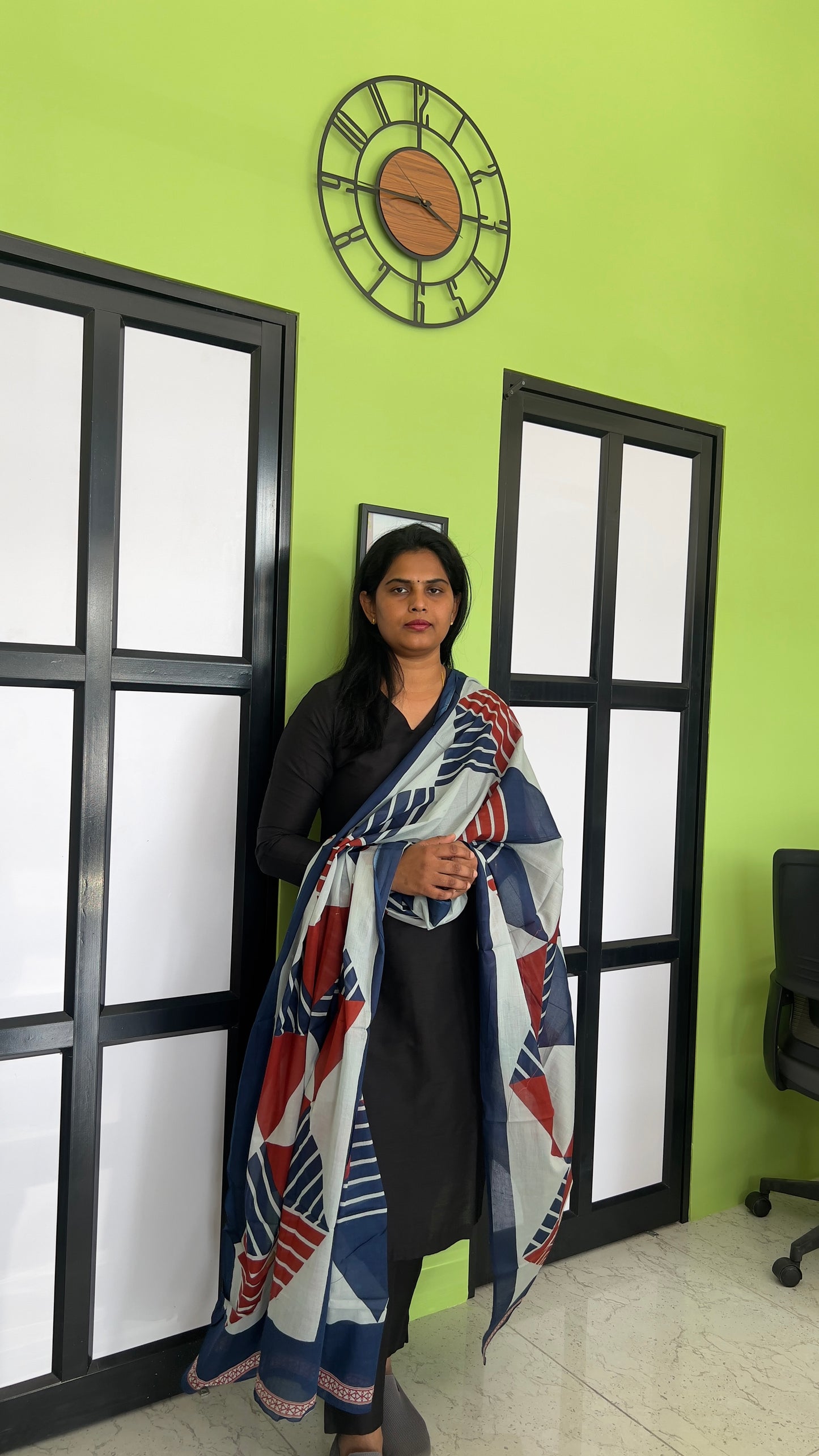 Cotton Dupatta - Geometrical print - Blue