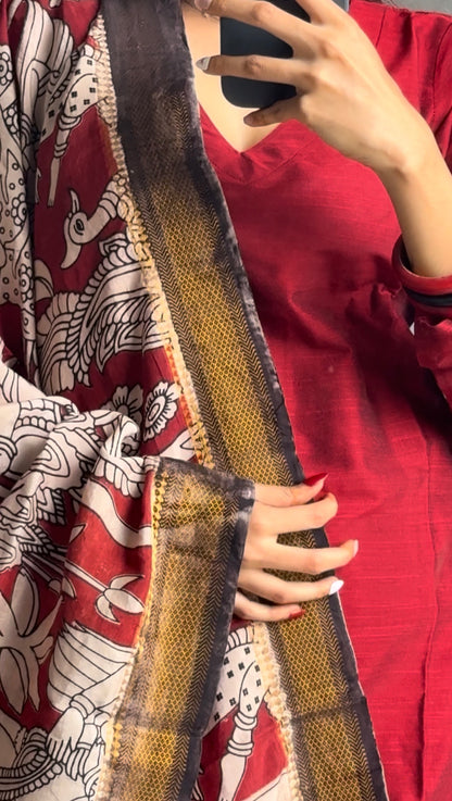 Raaga - Maroon Silk cotton set