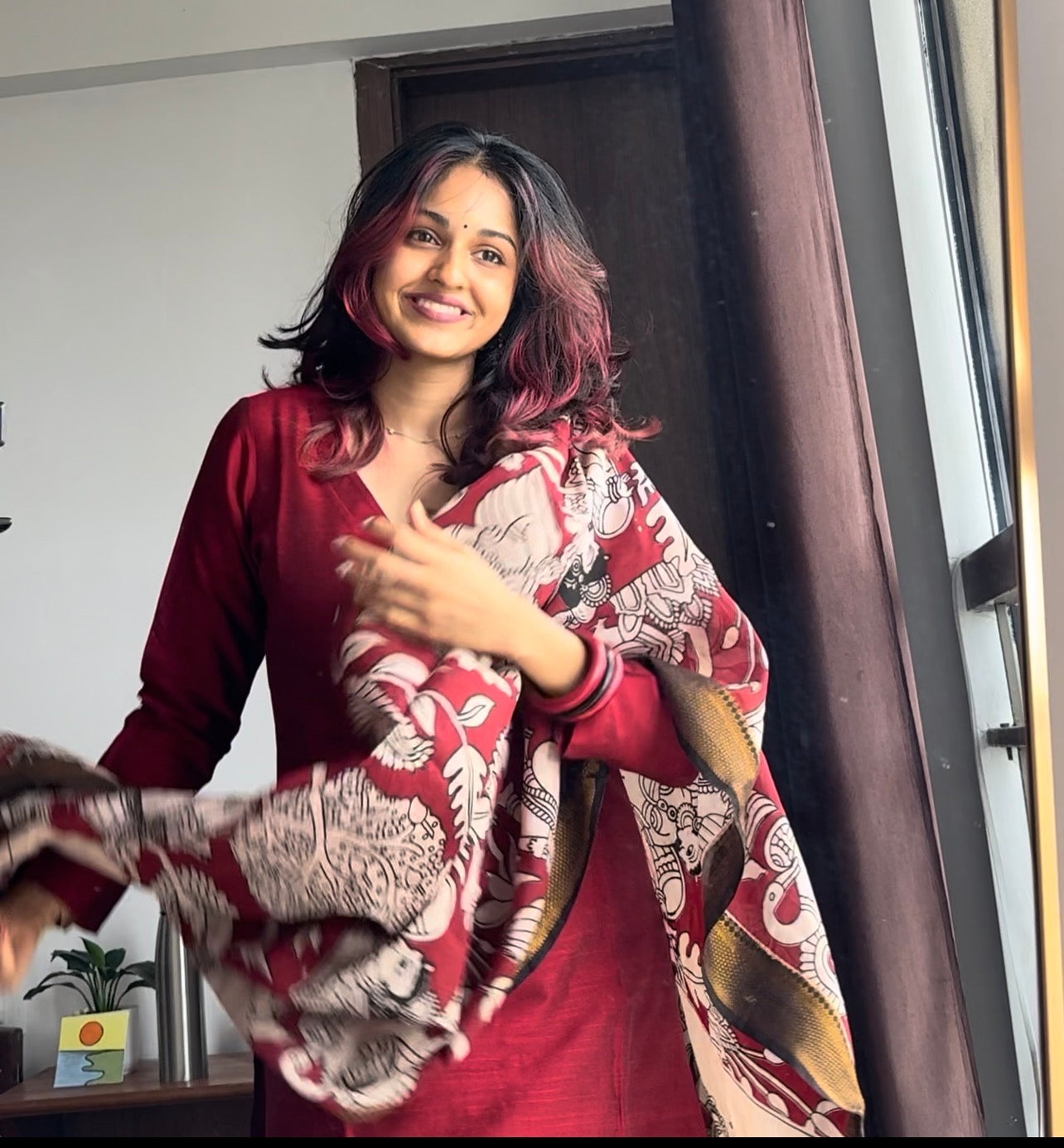 Raaga - Maroon Silk cotton set