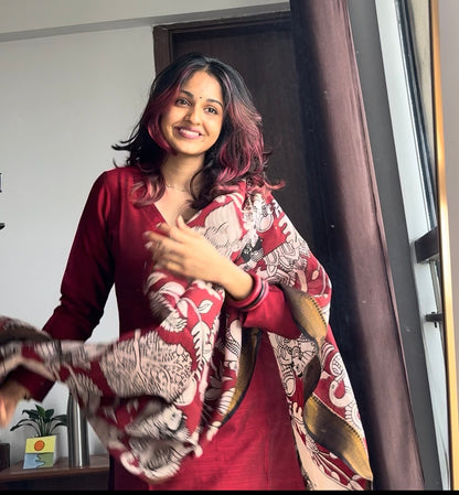 Raaga - Maroon Silk cotton set