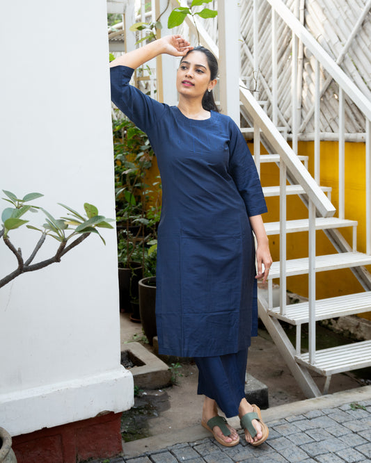 Abilasha - Silk Cotton Kurta Set - Blue