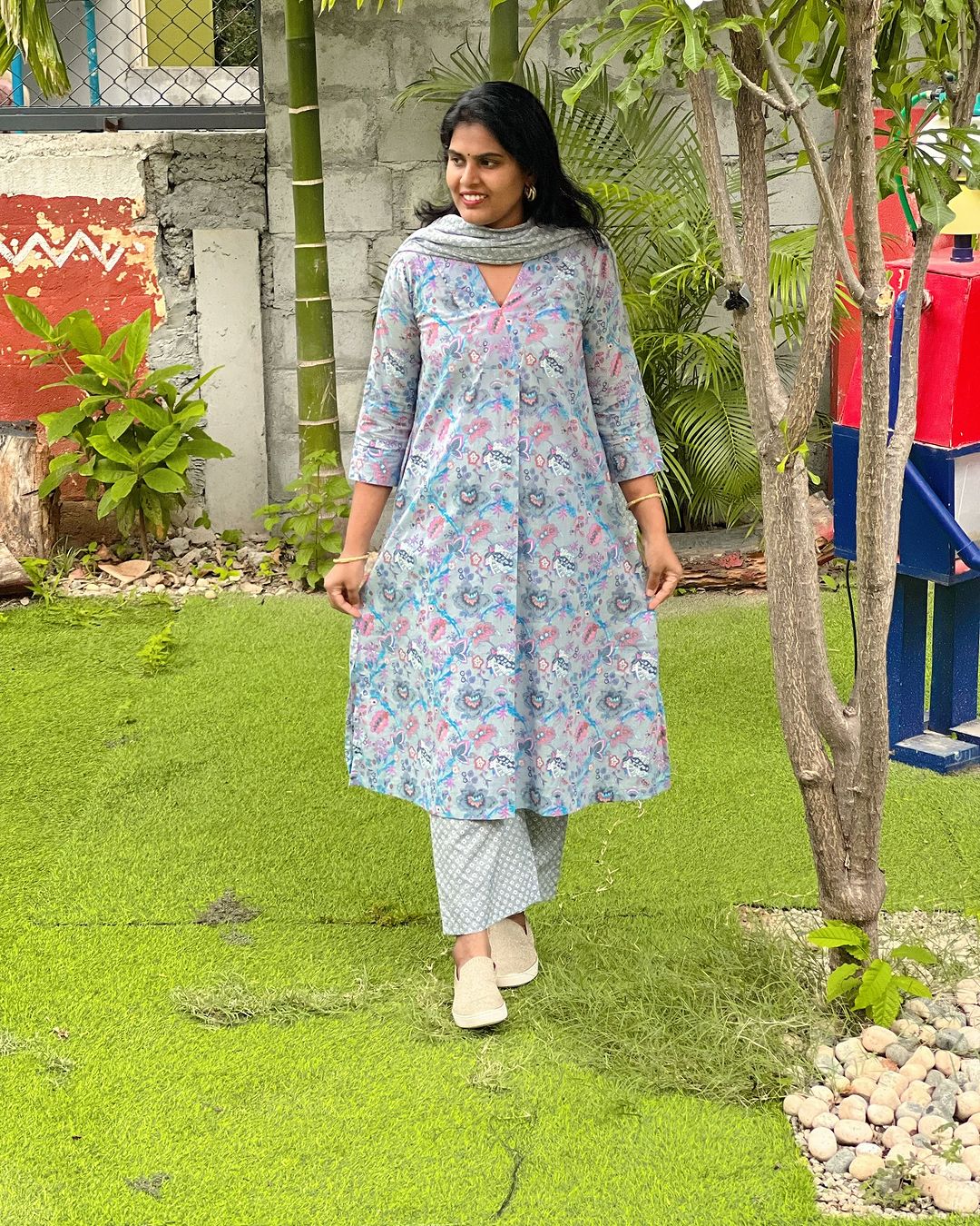 Vishnu - Pure block printed cotton suit - Blue