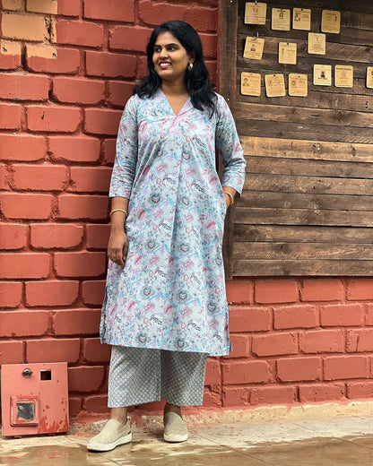 Vishnu - Pure block printed cotton suit - Blue