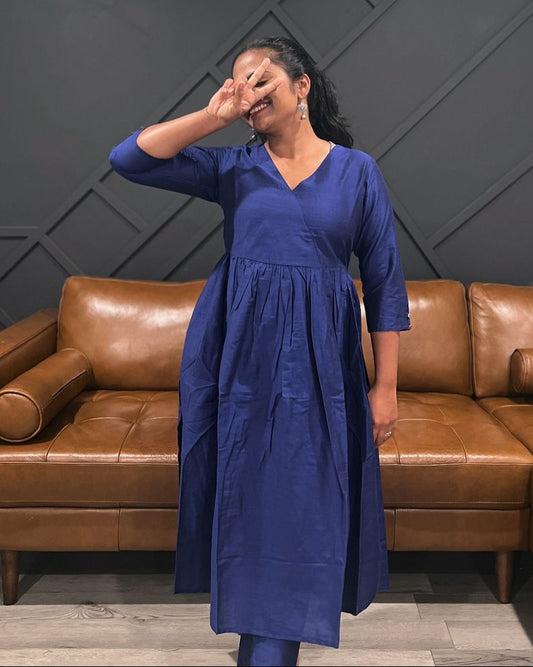 Ziya - Silk Cotton Kurta Set - In Nyra Cut - Royal Blue