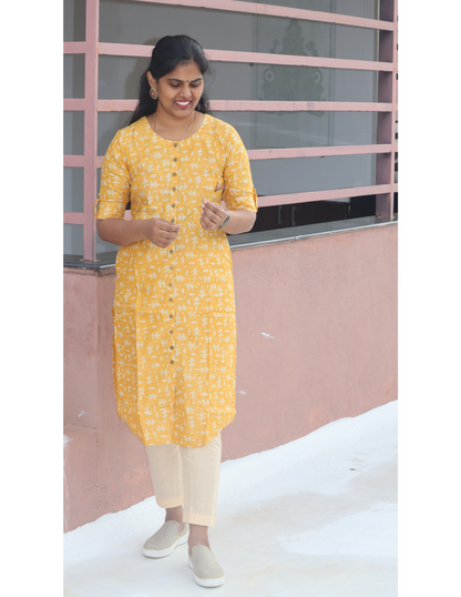 Bhanu Batik Silk Kurti with Pant - Yellow