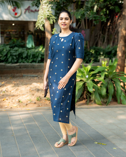 Lahari - Cotton Silk Weave Kurta - Teal