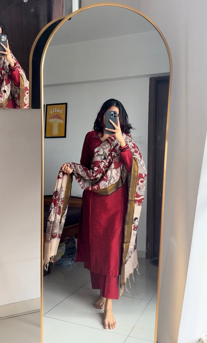 Raaga - Maroon Silk cotton set
