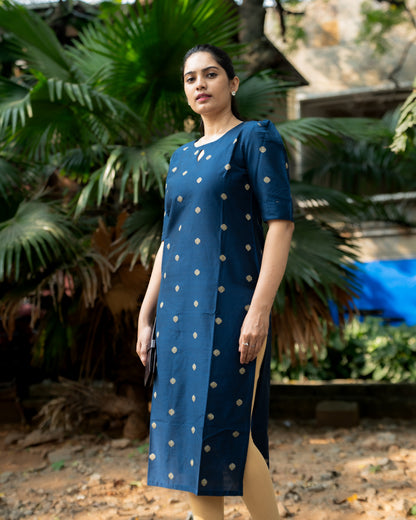 Lahari - Cotton Silk Weave Kurta - Teal