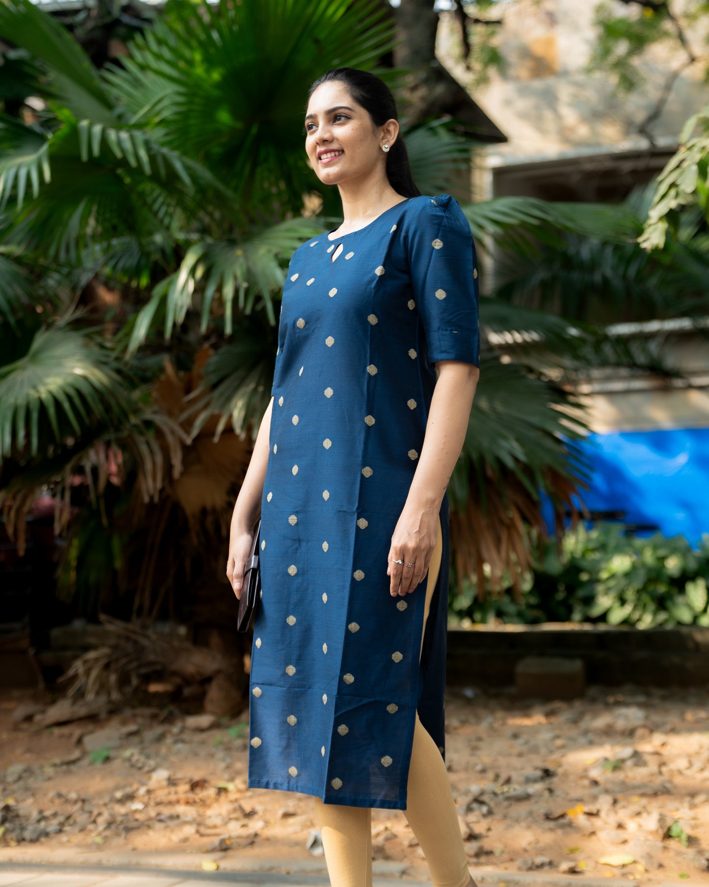 Lahari - Cotton Silk Weave Kurta - Teal