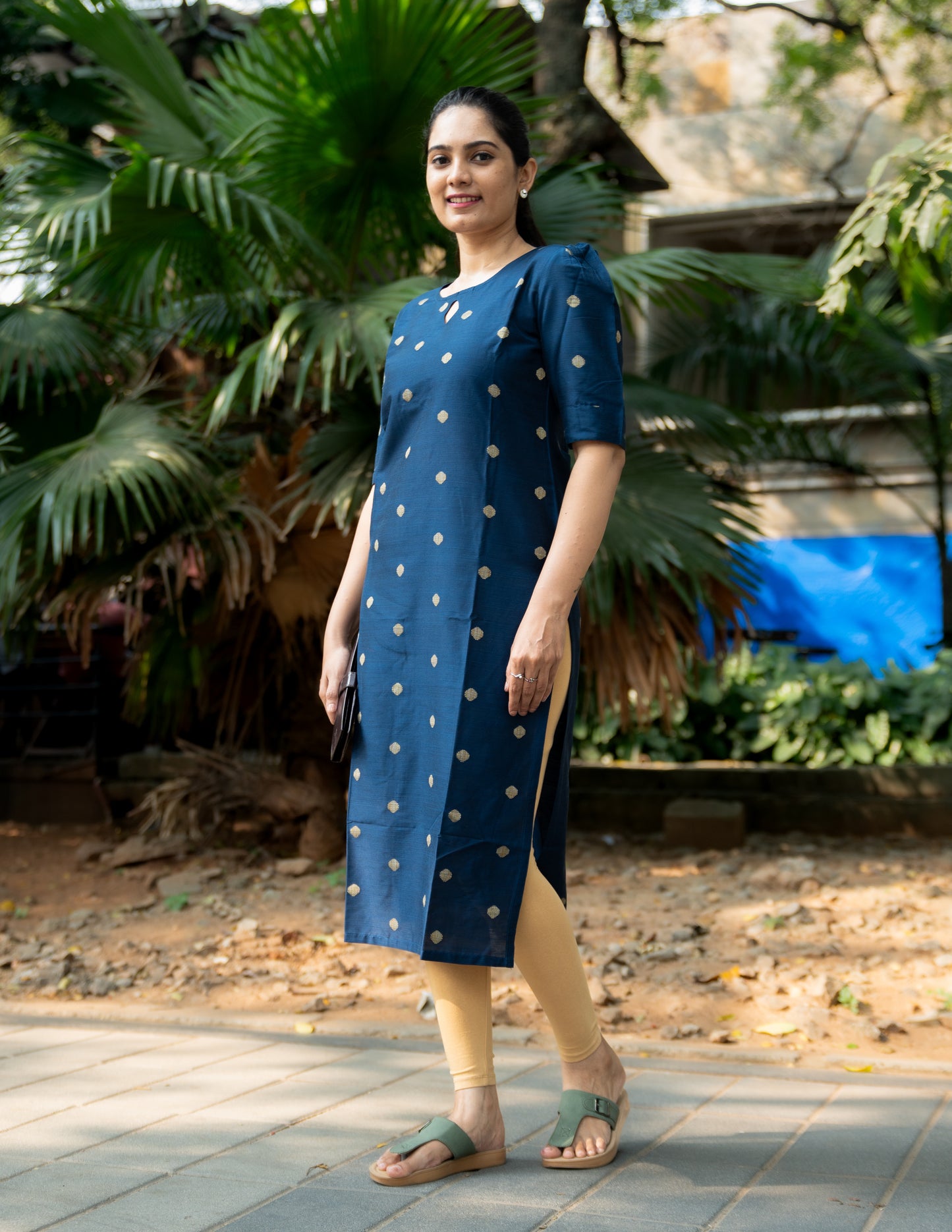 Lahari - Cotton Silk Weave Kurta - Teal