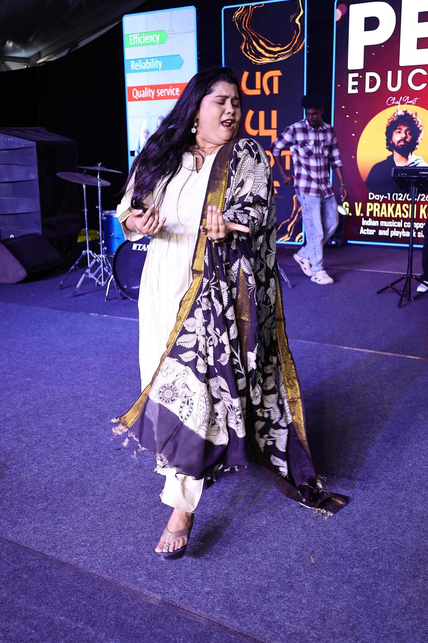 Srividya - Half white Silk cotton coord with kalamkari dupatta