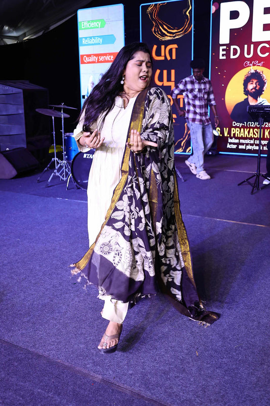 Srividya - Half white Silk cotton coord with kalamkari dupatta