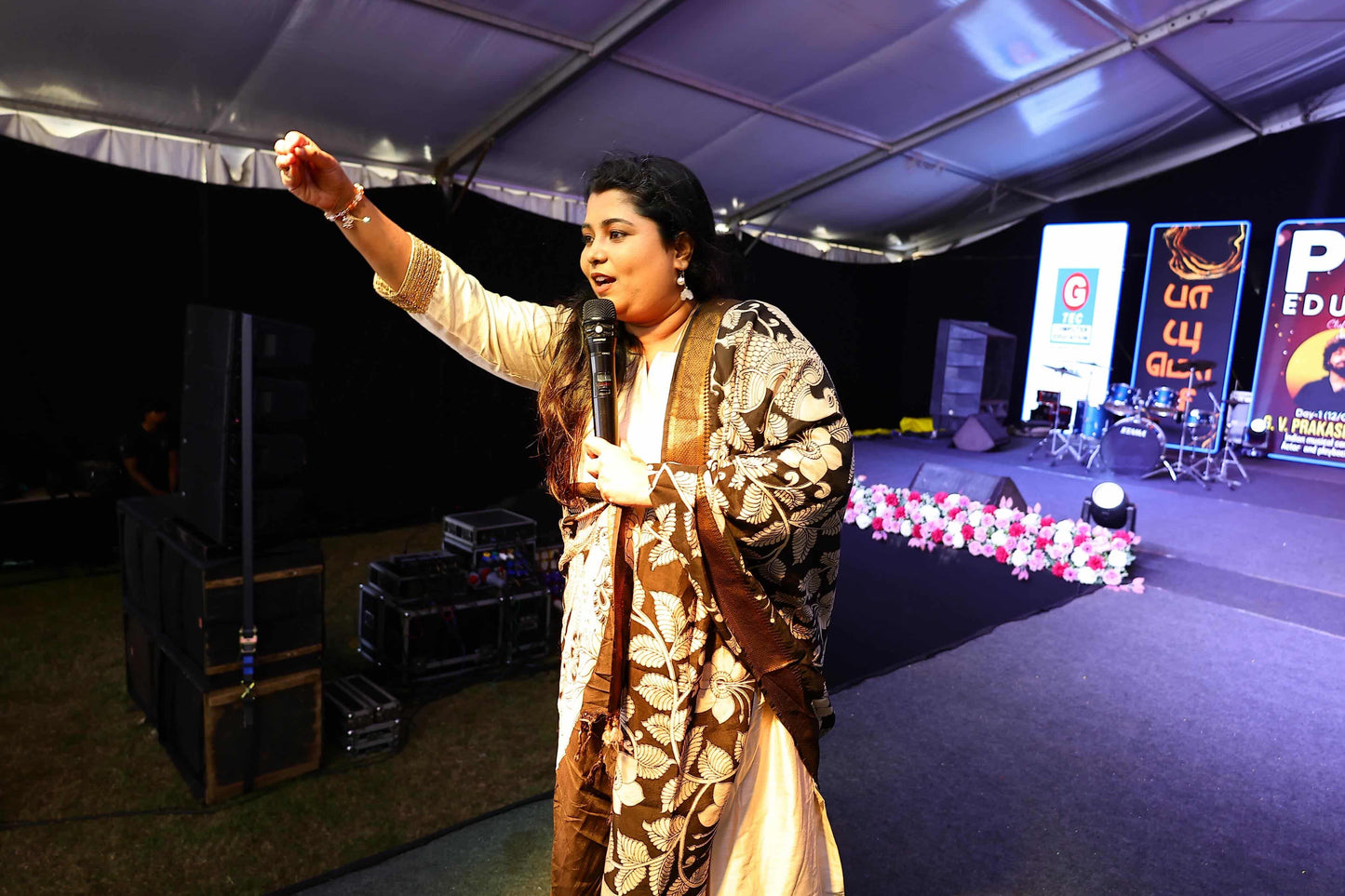 Srividya - Half white Silk cotton coord with kalamkari dupatta