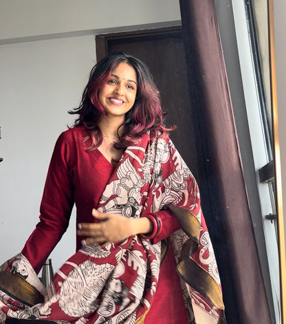 Raaga - Maroon Silk cotton set