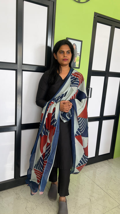 Cotton Dupatta - Geometrical print - Blue