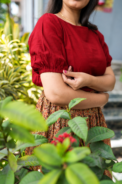 Avni - Kalamkari Skirt Set - Maroon