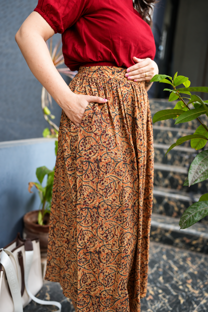 Avni - Kalamkari Skirt Set - Maroon