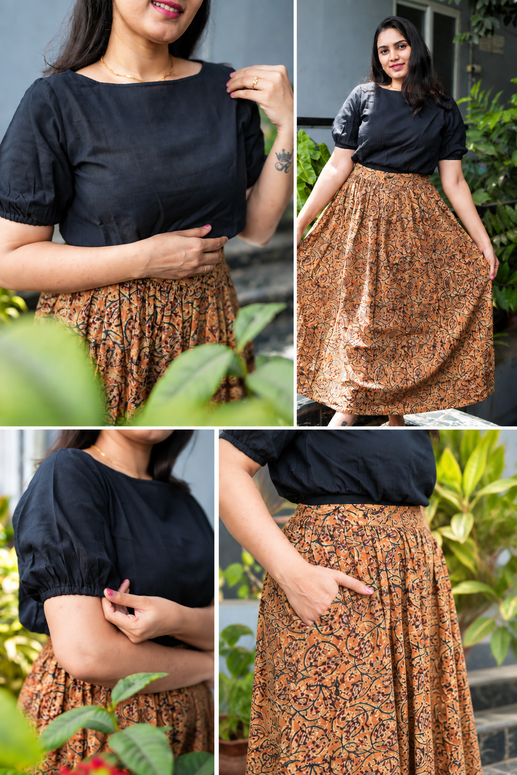 Avni - Kalamkari Skirt Set - Black