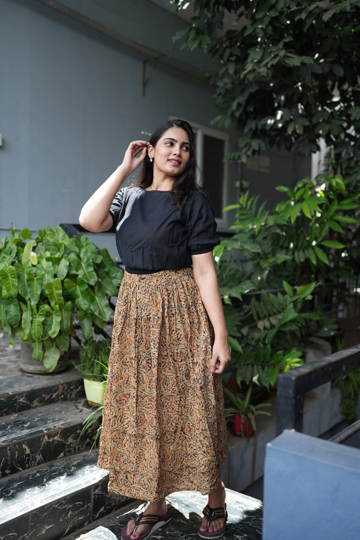 Avni - Kalamkari Skirt Set - Black