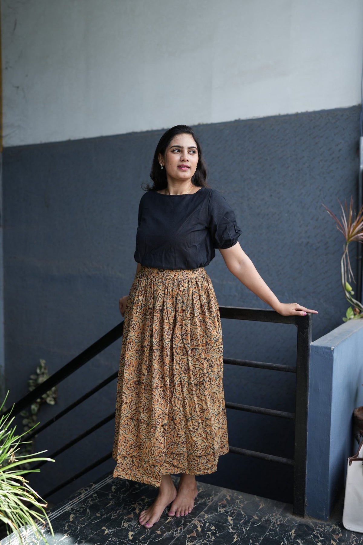 Avni - Kalamkari Skirt Set - Black