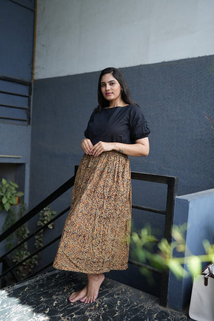 Avni - Kalamkari Skirt Set - Black